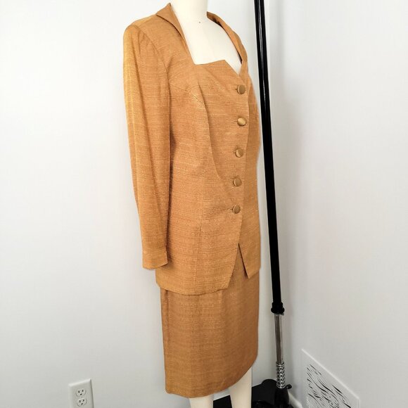 Vintage 90s Essence by Mail Gold 2-Piece Blazer Skirt Suit Set Size 16W - Picture 2 of 8